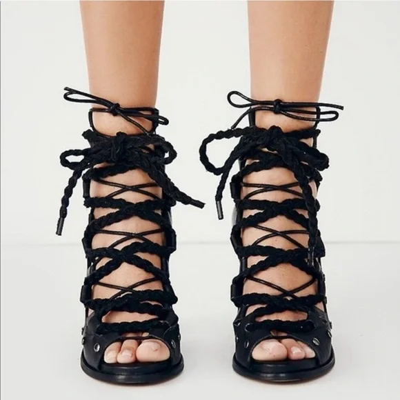 Free People Collection Pember black leather studded lace-up heels - Picture 6 of 13
